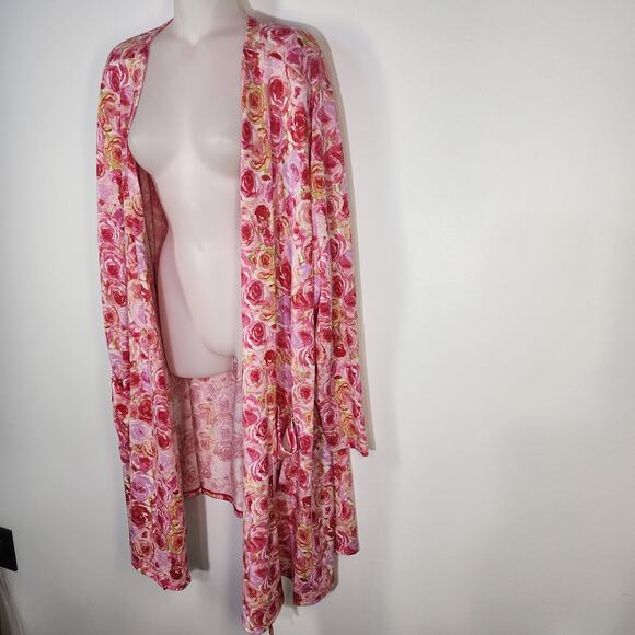 LuLaRoe Caroline Cardigan Sweater Women 3XL Pink Rose Floral Pockets Long Sleeve - Picture 4 of 8